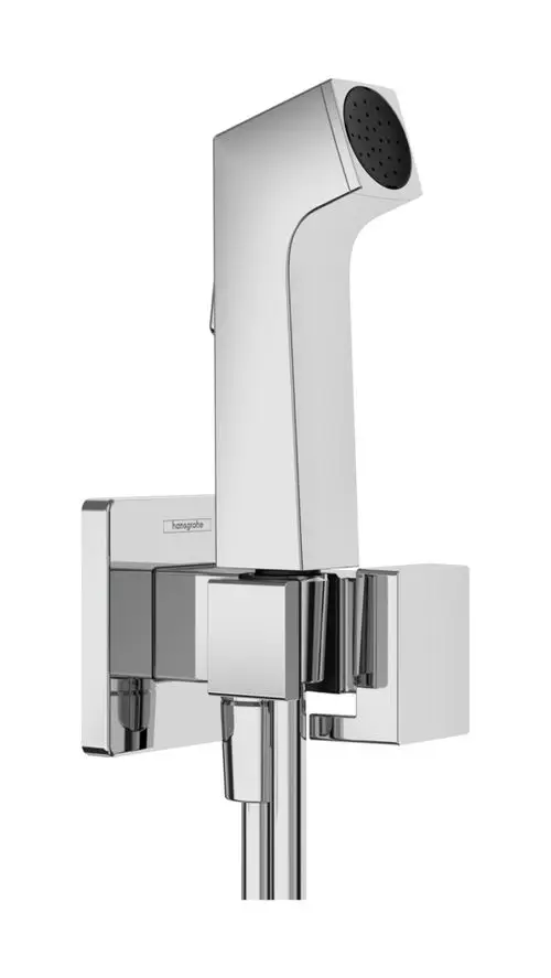 Hansgrohe Bidette Handbrause in Chrom mit einem integrierten Brausehalter und einem 125 cm langen Brauseschlauch, konzipiert für Kaltwasser.